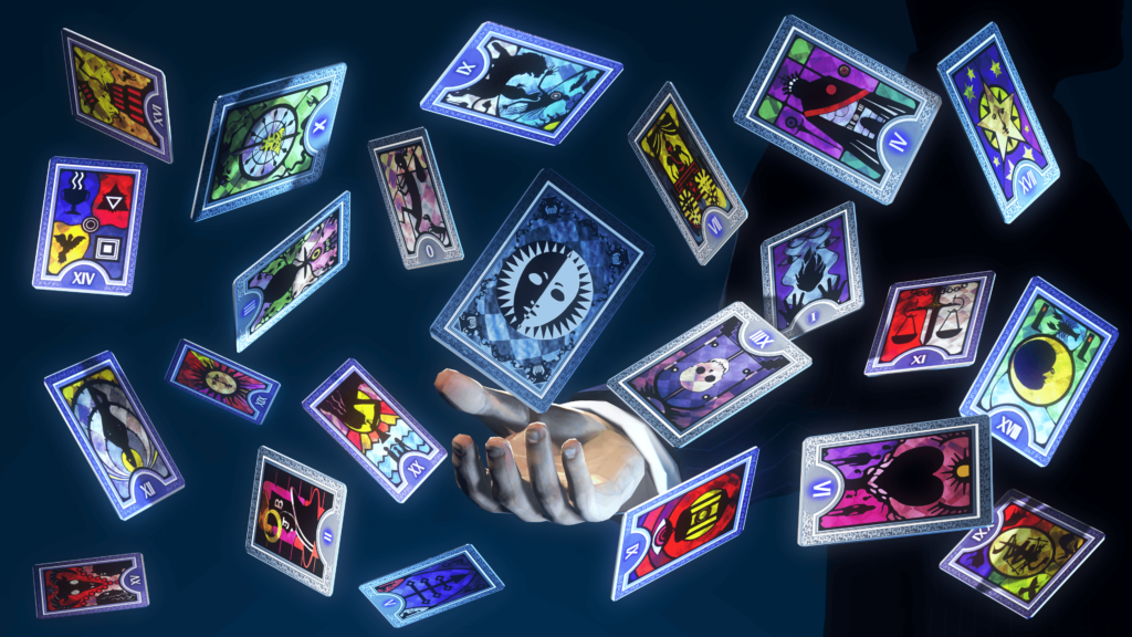 Tarot cards floating in the air