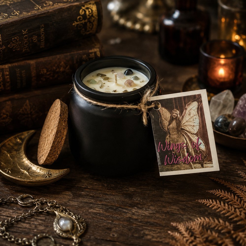 Wings of Wisdom cauldron intention candle by Heart Mountain Candle Co