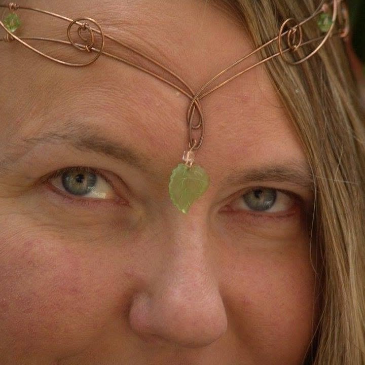 Marcia Colver wearing a copper circlet, intuitive readings and channeling